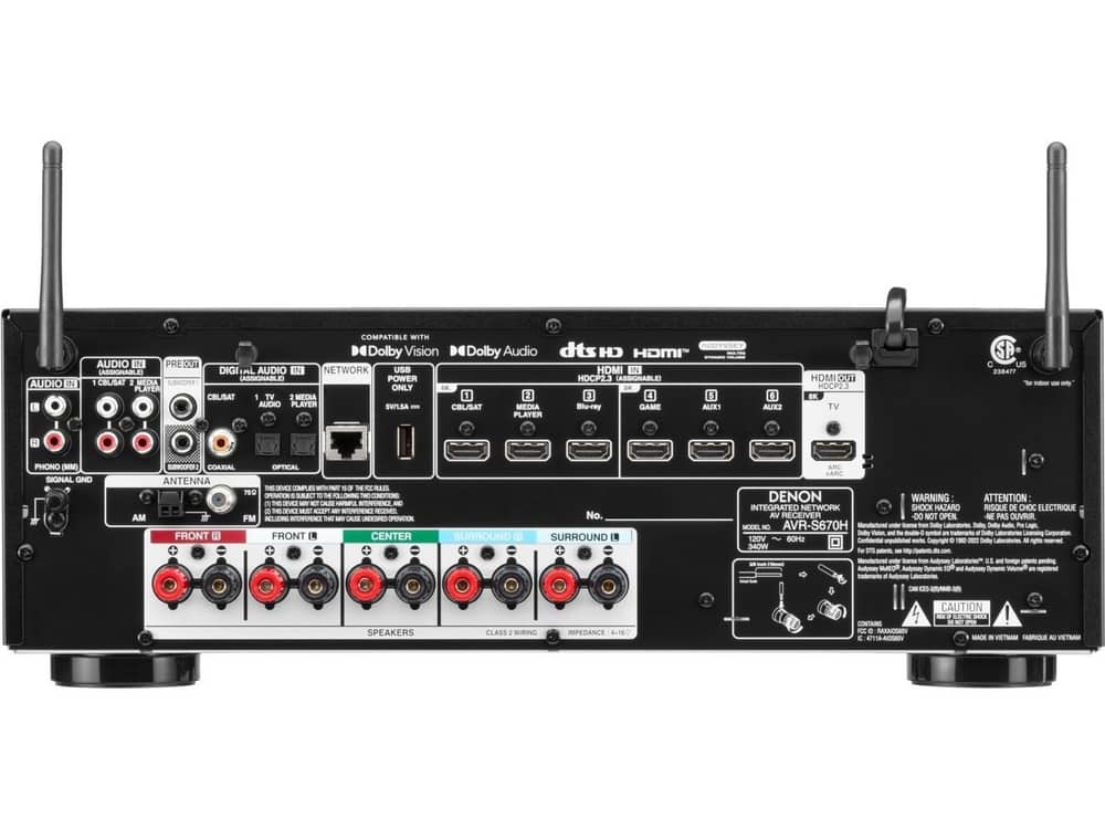 AVR-S670H AV receiver, rear panel