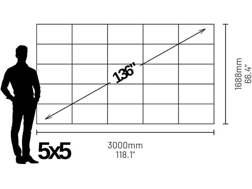 LP7050512S Phase 7680 136" 16:9 Widescreen Video Wall (1.2mm) - size and dimensions diagram