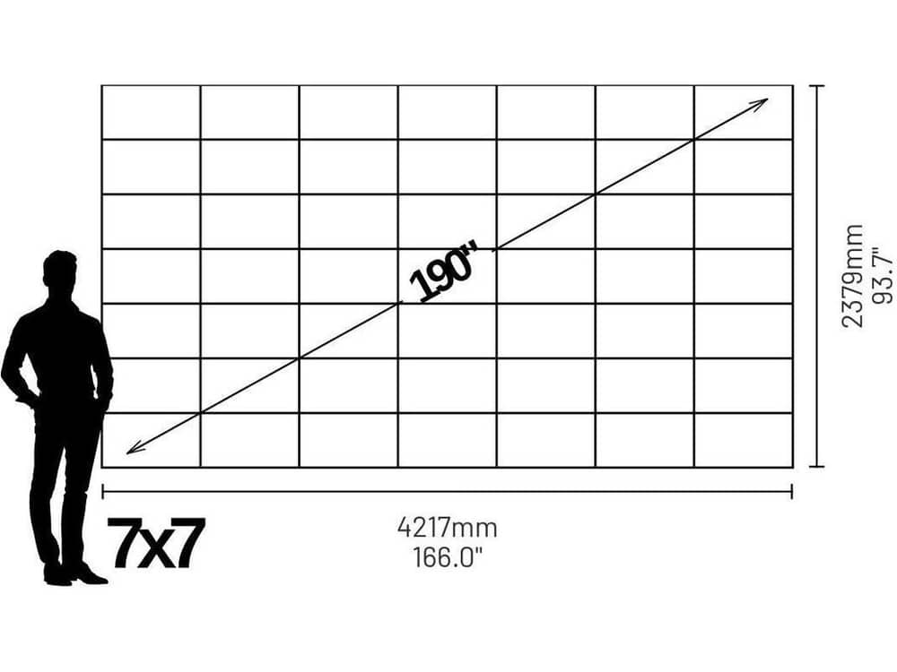LP7070712S Phase 7680 190" 16:9 Widescreen Video Wall (1.2mm) - size and dimensions diagram