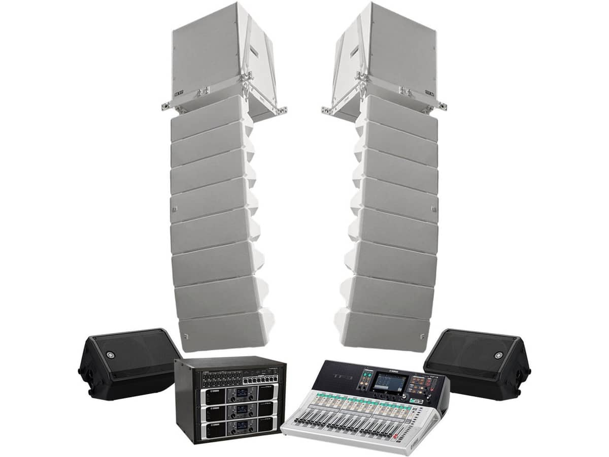 Auditorium Sound System with 4 TOA HX-7 Flexible Line Array Speakers, 2 Subwoofers and 24-Channel Digital Mixing Console