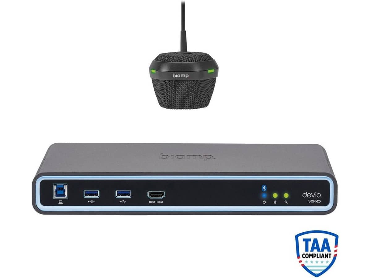 Biamp Devio SCR-25C Conference Room System with SCR-25 Bluetooth Hub and DCM-1 Ceiling Microphone - Black