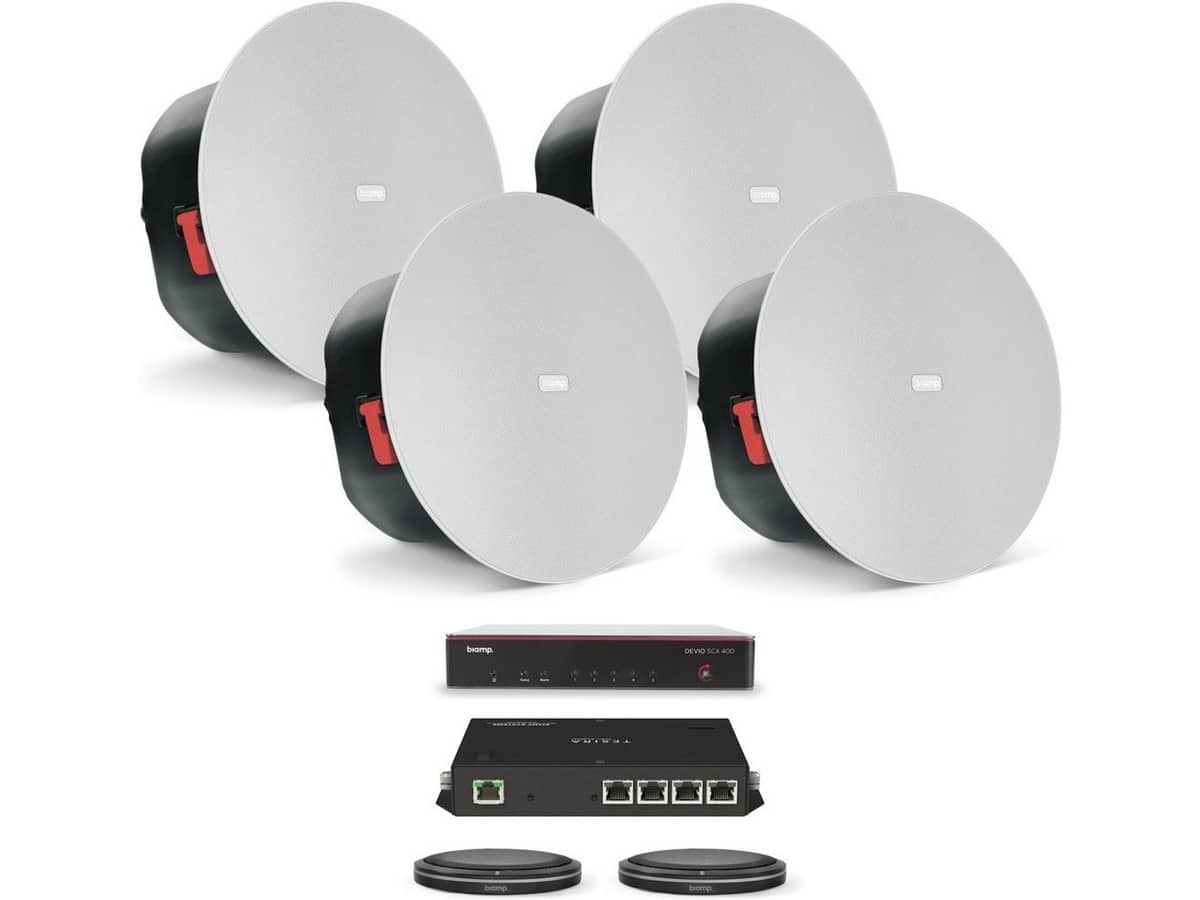 Biamp MRB-L-SCX400-T Large Meeting Room Bundle with Devio SCX 400 and Black Table Microphones