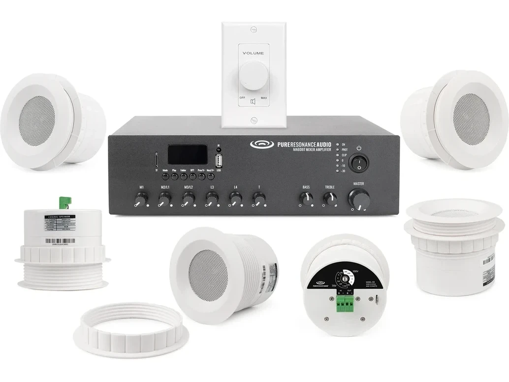Background Music Sound System with 6 C3 Ceiling Speakers, MA60BT Bluetooth Mixer Amplifier and VC100W Volume Control