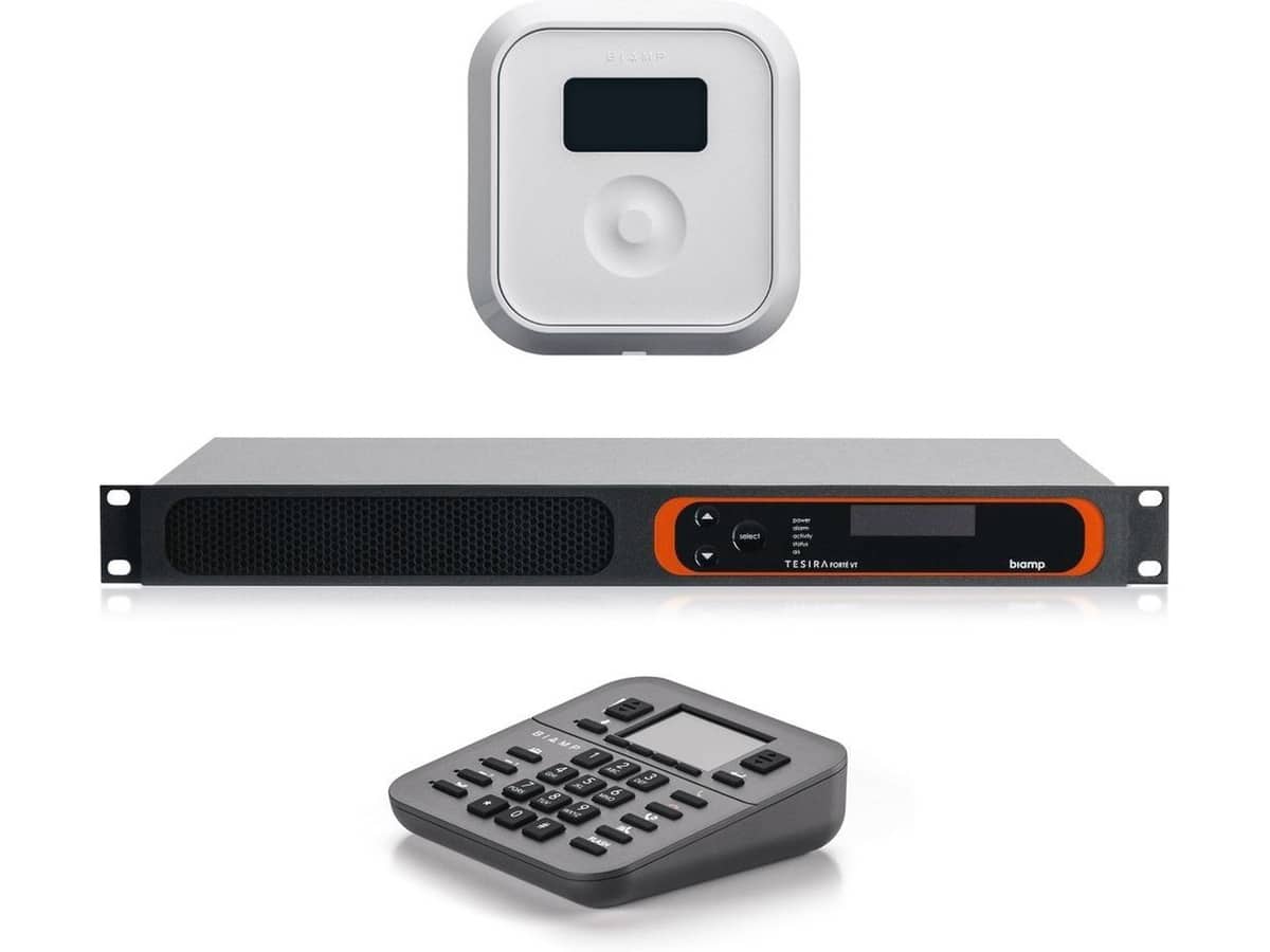 Biamp Teleconferencing Audio System with TesiraFORTE VT Digital Server, Tabletop Dialer and In-Wall Control