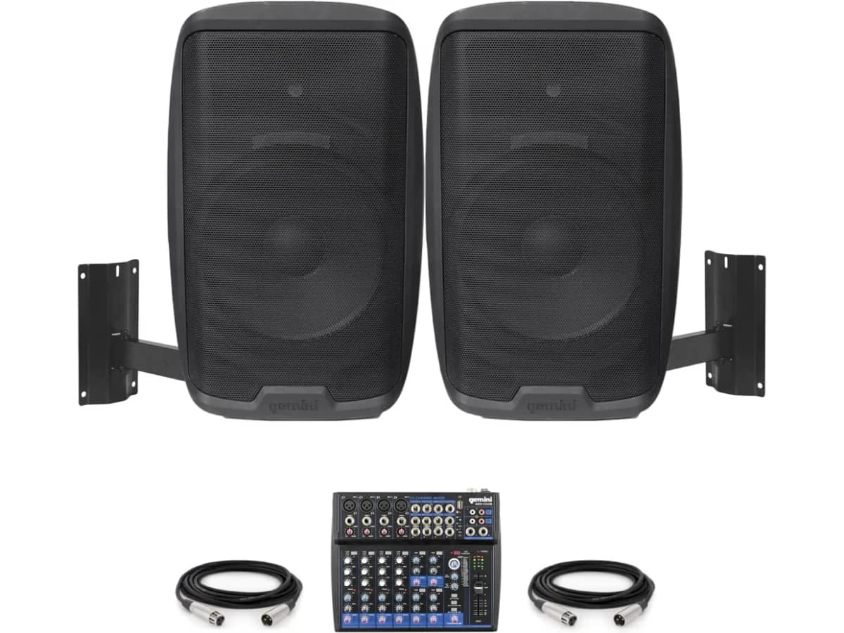 Church Sound System with 2 Gemini AS-2112P Active Loudspeakers and GEM-12USB 12-Channel Bluetooth Mixer