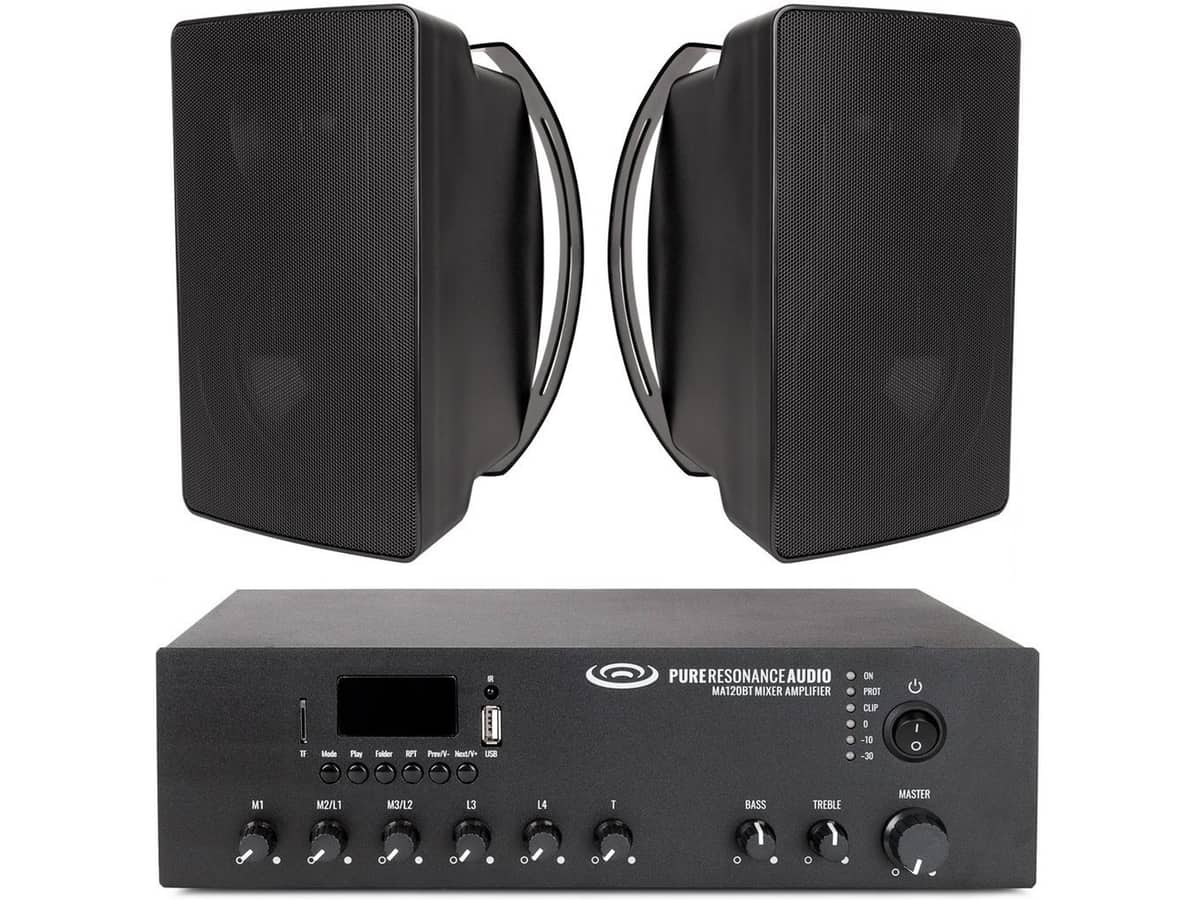 Small Classroom Sound System with 2 S6 6.5" 70V Surface Mount Speakers and MA120BT 120W Bluetooth Mixer Amplifier