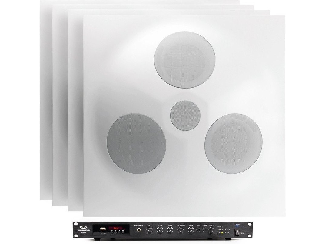 Lecture Hall Sound System with 4 SD5 SuperDispersion Ceiling Speaker Arrays and RMA240BT 240W Rack Mount Bluetooth Mixer Amplifier