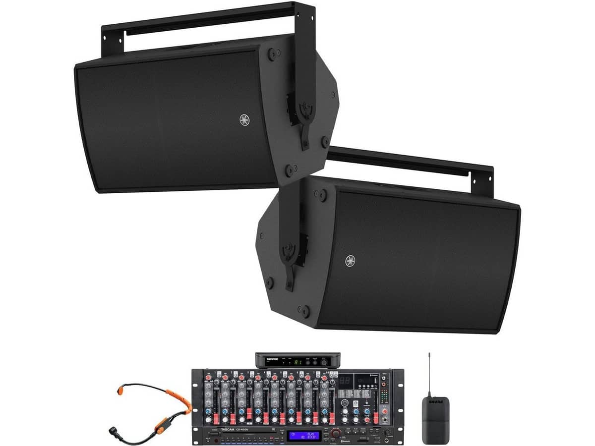 Fitness Affiliate Sound System with 2 Yamaha DZR15 Loudspeakers, Bluetooth CD/Media Player and Shure BLX14/SM31 Headset