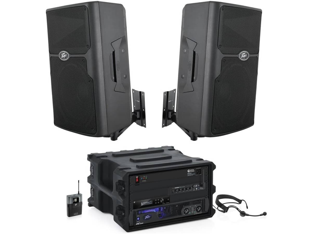 Aerobics Center Sound System with 2 Peavey 12" Loudspeakers, Wireless Headworn Microphone and Bluetooth Mixer