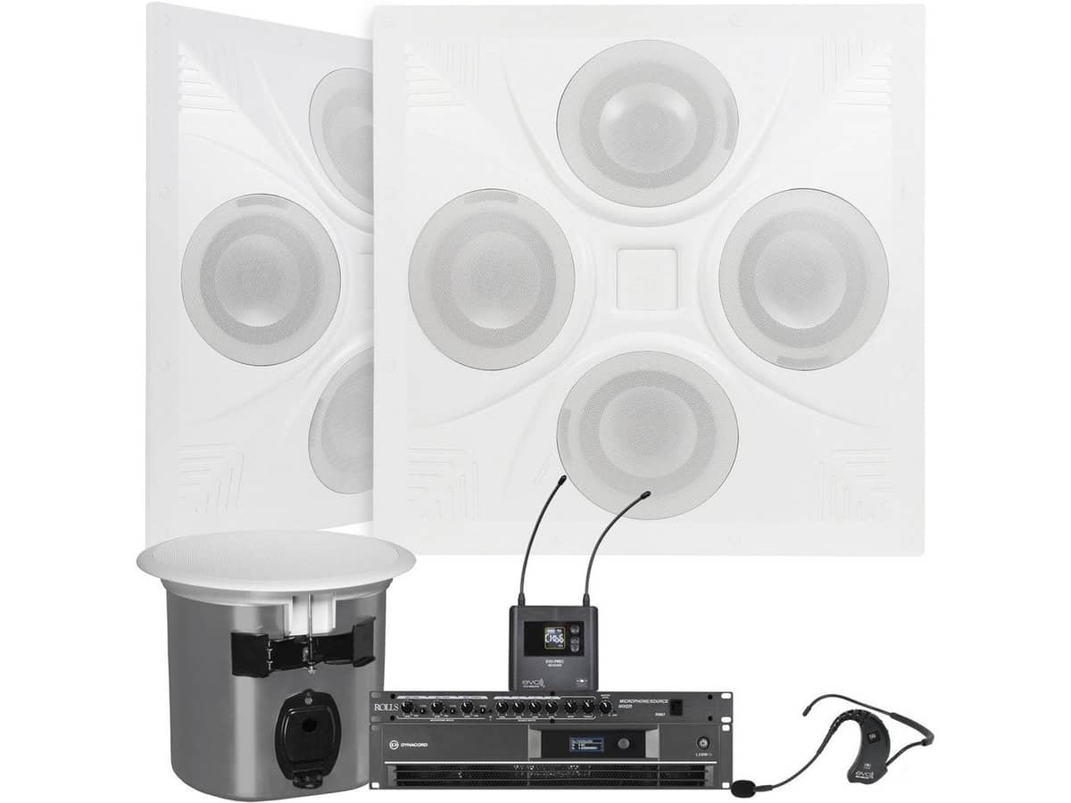 Fitness Sound System with 2 Ceiling Speaker Arrays, Subwoofer and Wireless Fitness Microphone System