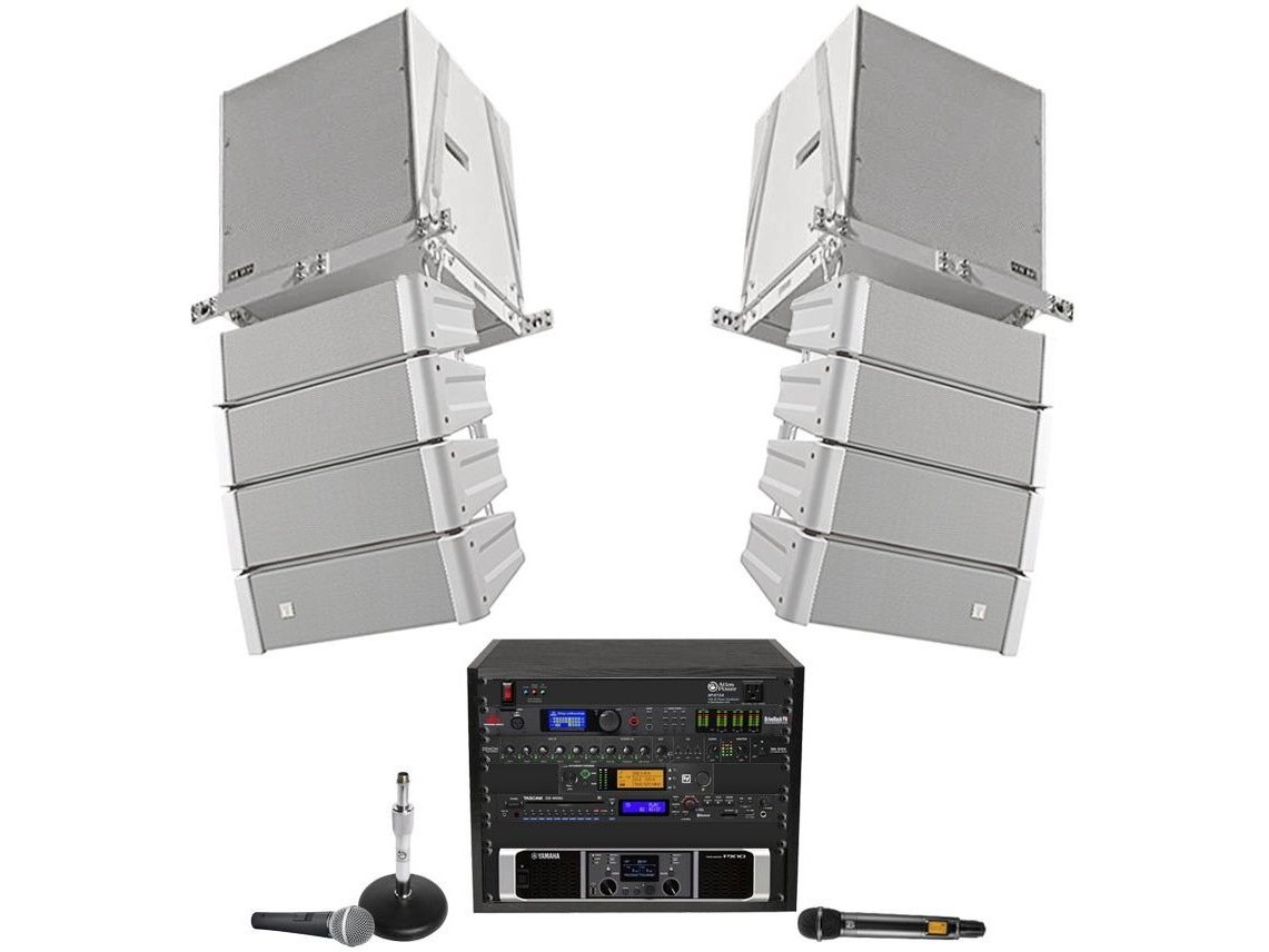 Gym Sound System with 2 TOA HX-5 Loudspeakers, Subwoofers, Bluetooth Media Player and 2 Microphones