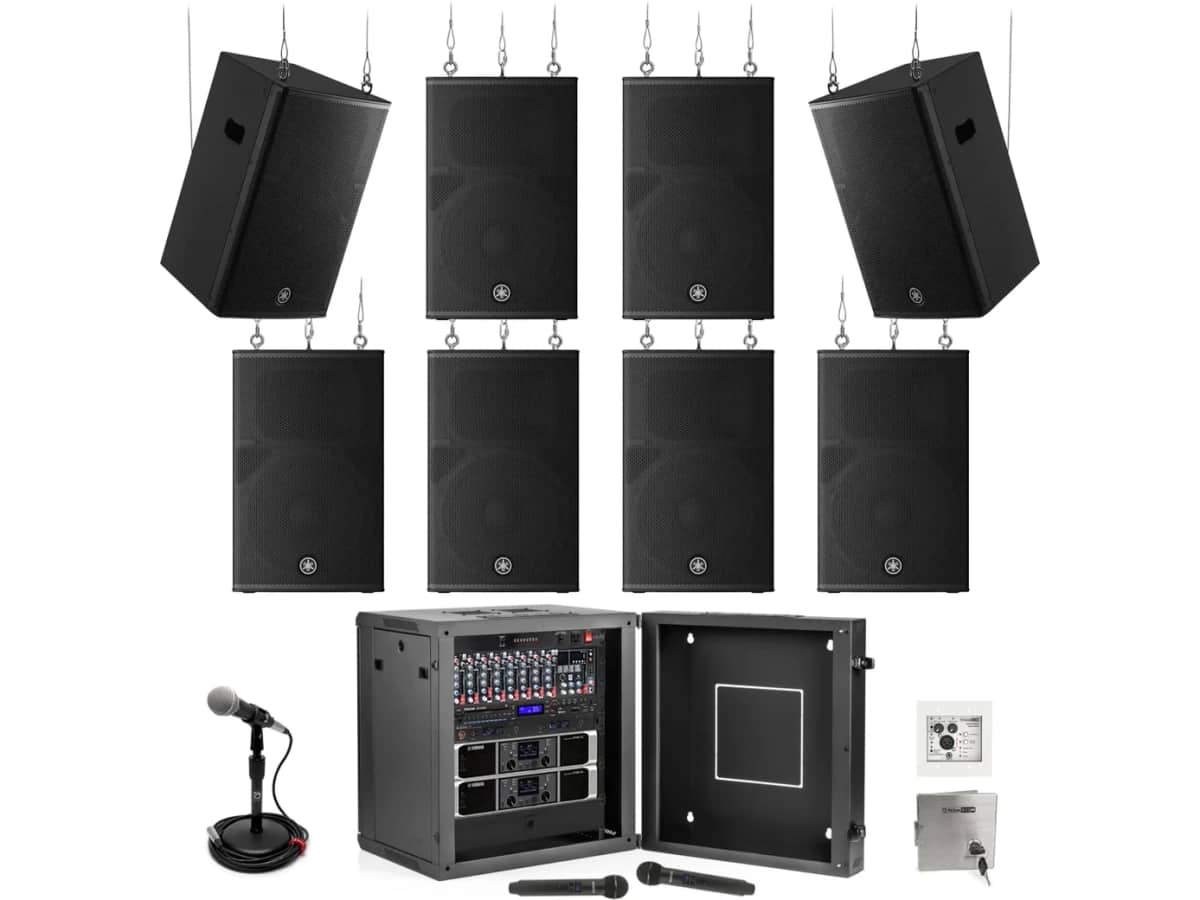 Yamaha Gym Sound System with 8 CHR15 Flyable Loudspeakers, Bluetooth Media Player and Microphones