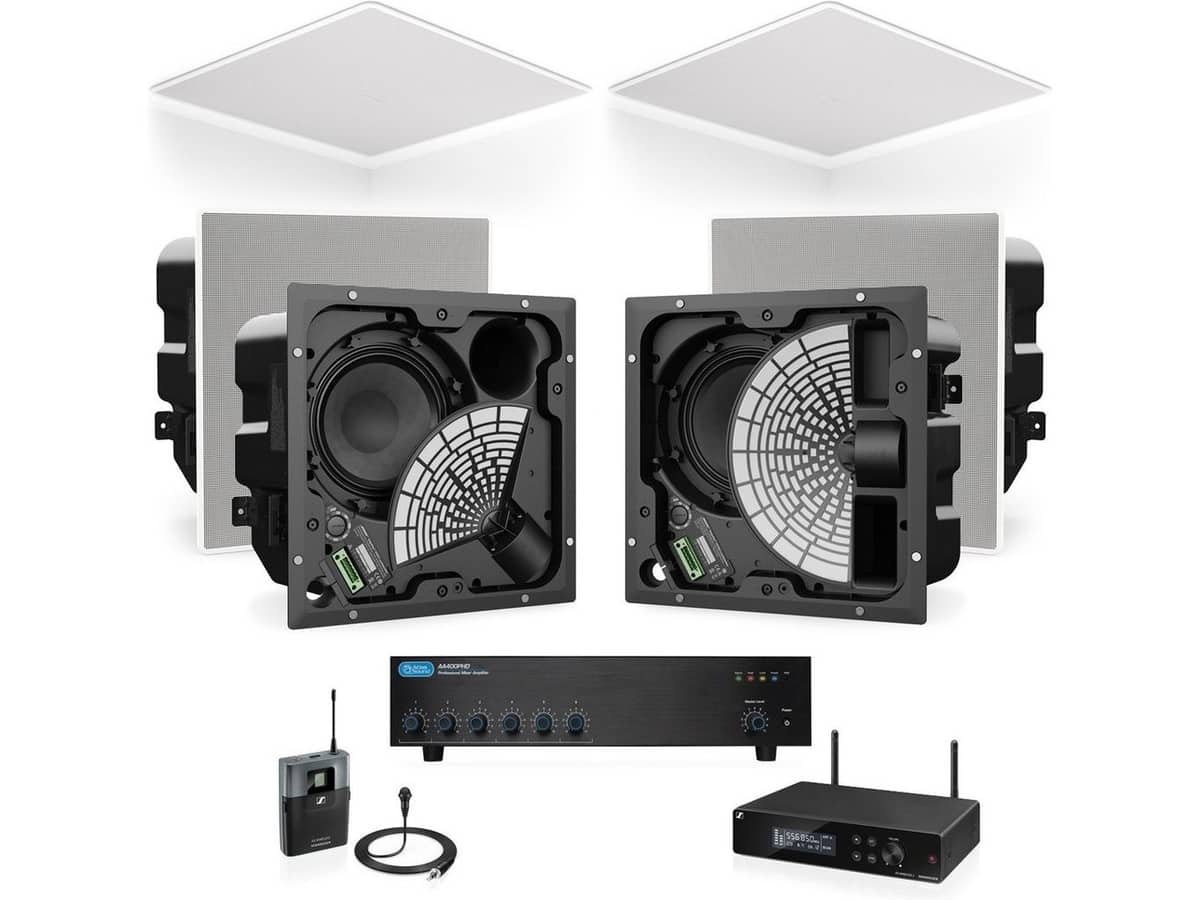 Lecture Hall Sound System 6 Bose Professional EdgeMax Premium In-Ceiling Loudspeakers with AtlasIED Mixer Amplifier and Wireless Microphone