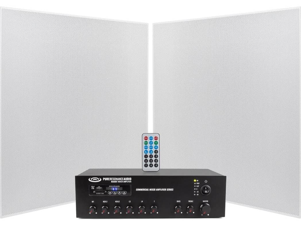 Restaurant Sound System for Kitchen Area with 2 Pure Resonance Audio SP8 Low-Profile Ceiling Tile Speakers and Bluetooth Mixer Amplifier