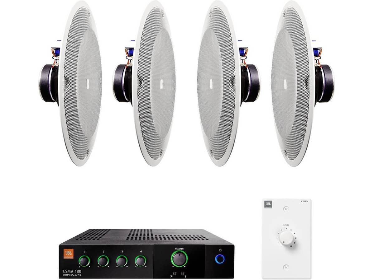 Restaurant Sound System with 4 JBL 8138 In-Ceiling Loudspeakers and Mixer Amplifier