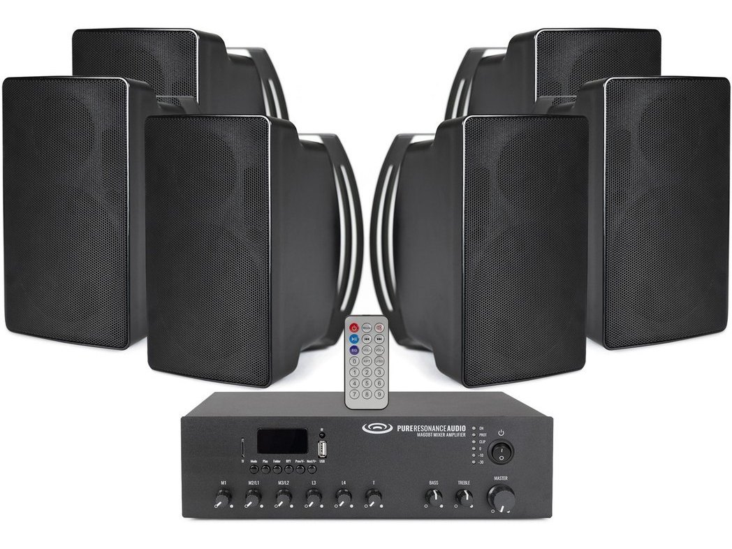 Restaurant Music System with 6 S5 Surface Mount Speakers and MA60BT 60W Bluetooth Mixer Amplifier