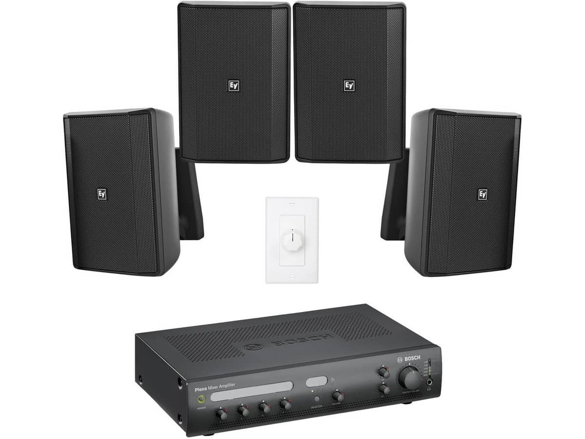 Retail Store Sound System with 4 Electro-Voice EVID-S5.2T Outdoor Loudspeakers and Bosch PLENA Mixer Amplifier