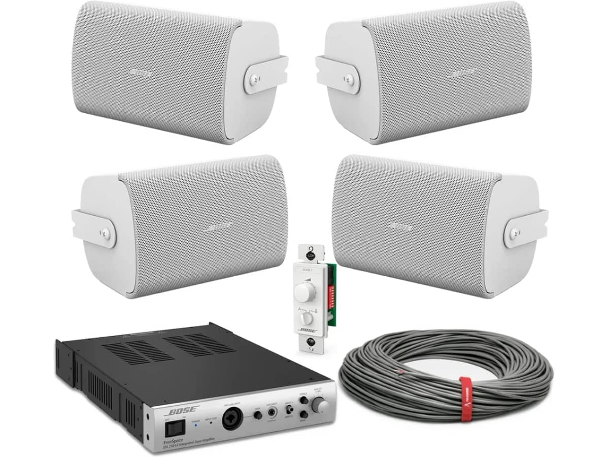 Bose Retail Store Sound System with 4 FreeSpace FS4SE Surface Mount Speakers and FreeSpace IZA 190-HZ Zone Amplifier