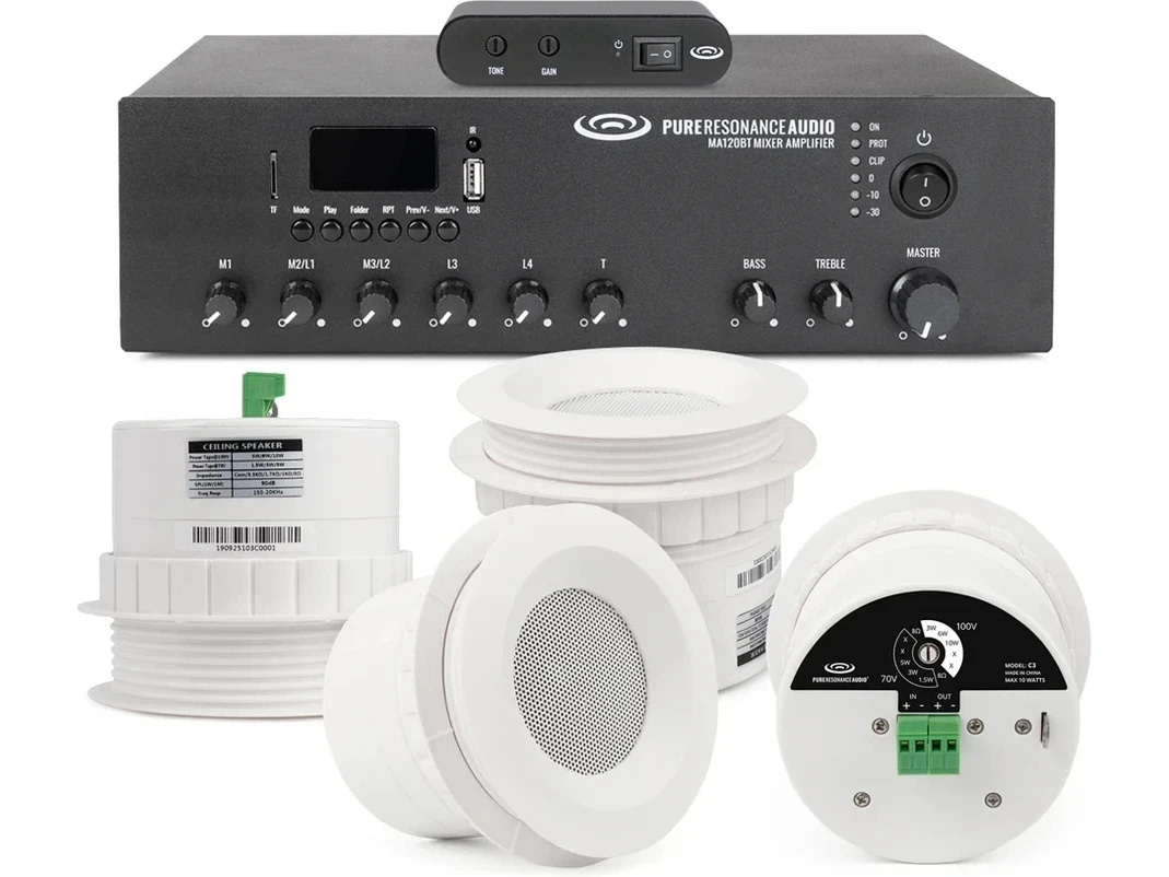 White Noise System with 12 C3 3" 70 Volt Ceiling Speakers, MA120BT 120W Bluetooth Mixer Amplifier and SMG1 Sound Masking Generator