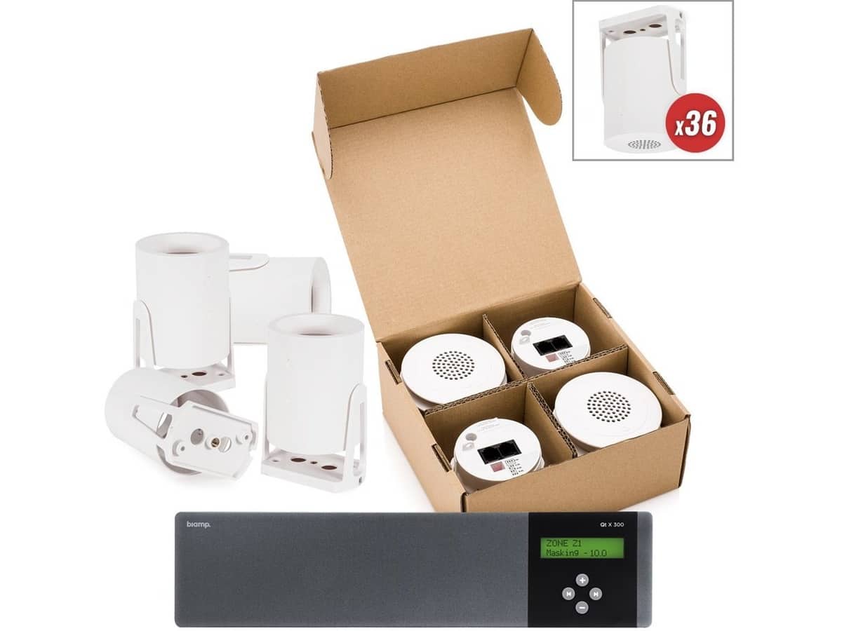 Cambridge Sound Masking System with Surface Mount Qt Emitters and White Noise Generator for up to 3600SF