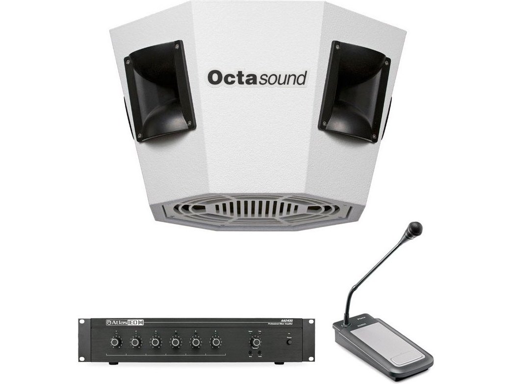 Warehouse and Industrial Space PA Sound System with Octasound SP820A Central Speaker and Bosch Push-to-Talk Paging Microphone